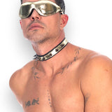 Metallic Leather Slim Collar With Large Spikes Padded & Leather Lined