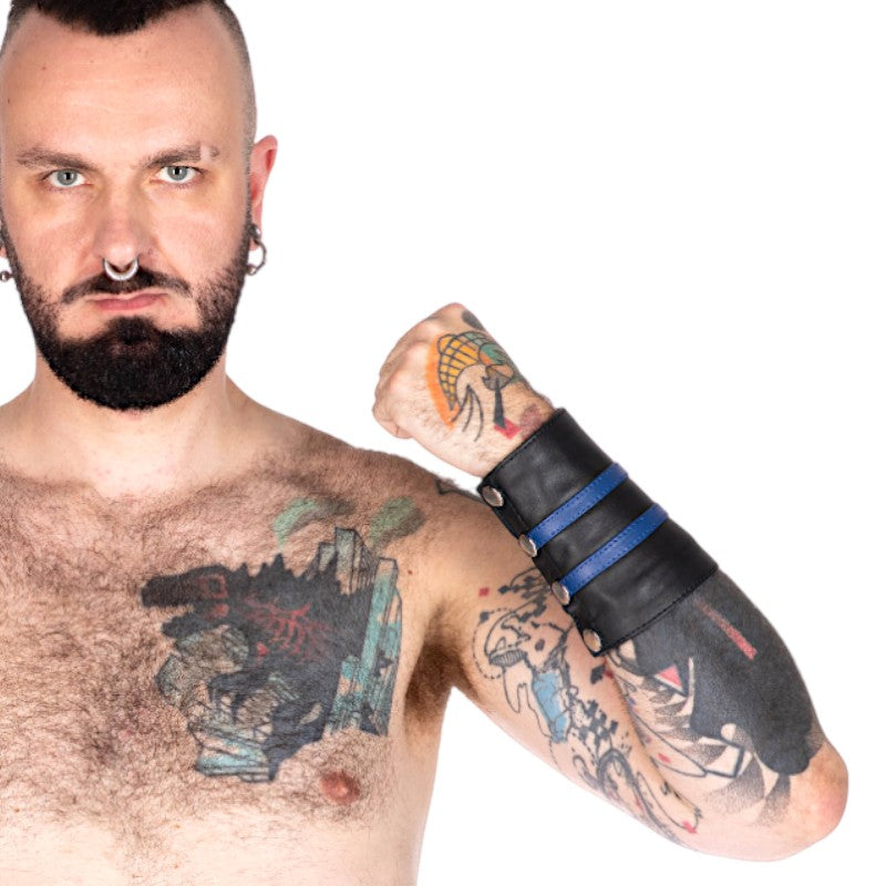 Leather Gauntlet Wallet Blue Stripes