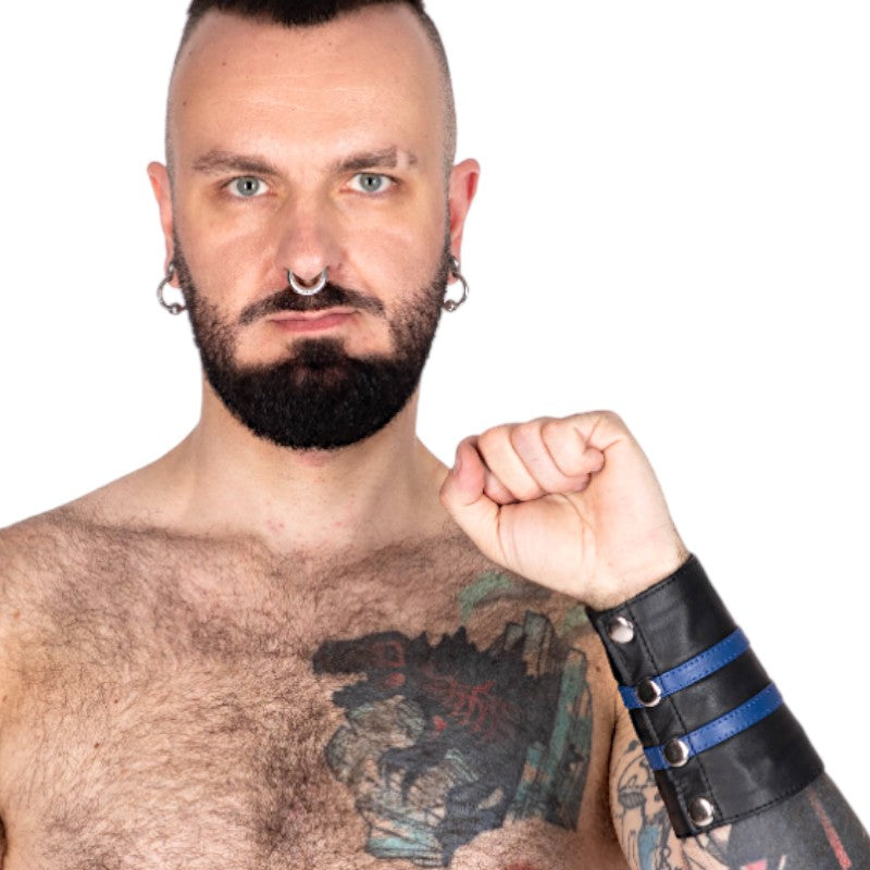 Leather Gauntlet Wallet Blue Stripes