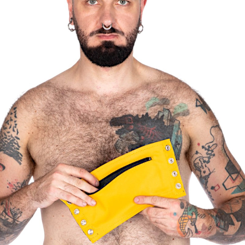 Leather Gauntlet Wallet Black-Yellow Trim