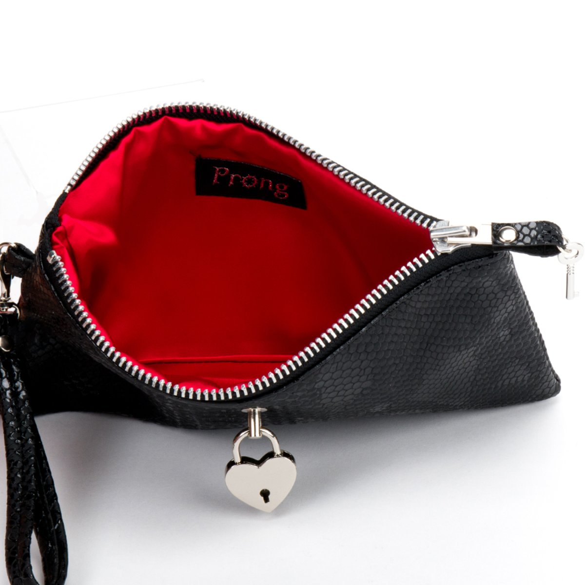 Clutch Bag W/ Heart Padlock In Snake