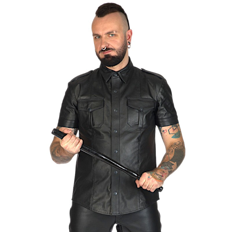 Liberation-X Short Sleeved Leather Military Shirt Black