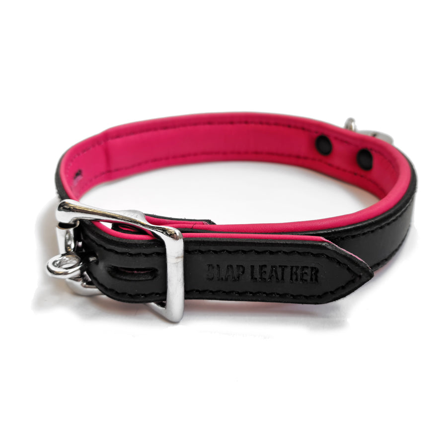 20mm Collar w/ Padlock Padded & Leather Lined BLK/PNK