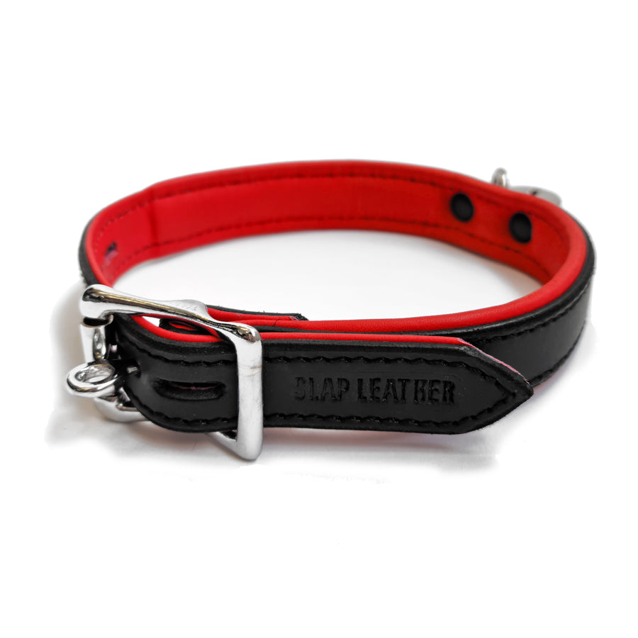 20mm Collar w/ Padlock Padded & Leather Lined BLK/RED