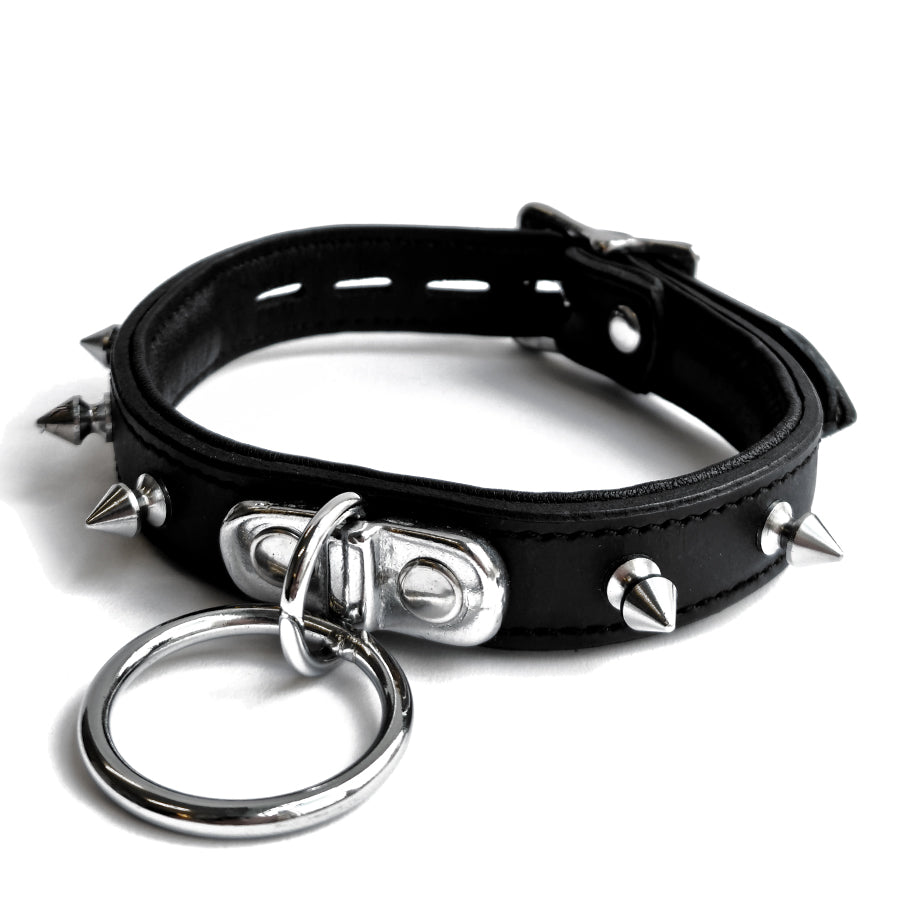 20mm Collar M/L w/ Spikes & Ring Padded & Leather Lined