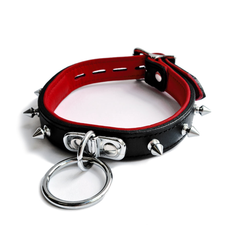 20mm Collar M/L w/ Spikes & Ring Padded & Leather Lined