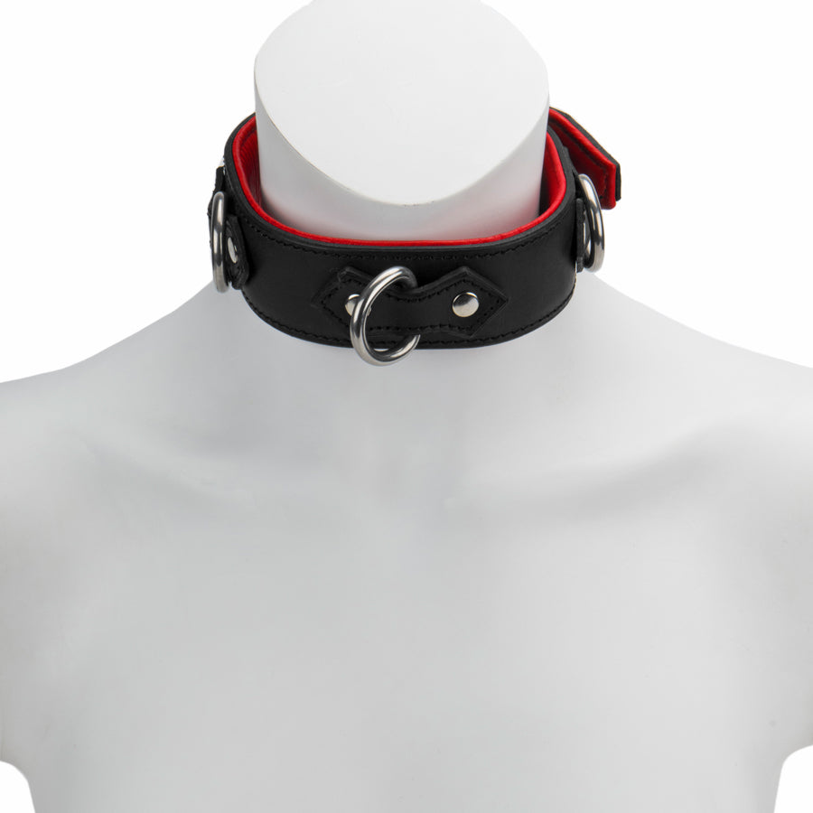 40mm Collar 3x D-Ring Padded & Red Leather Lined S/M