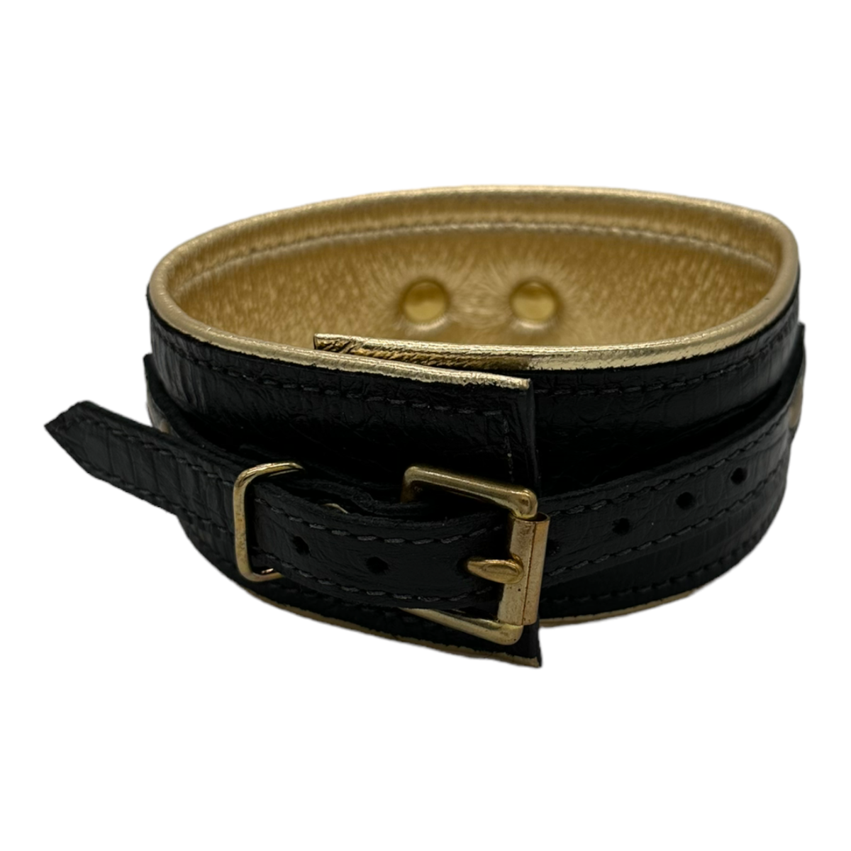Wing Collar in Black Croc with Gold Lining M/L