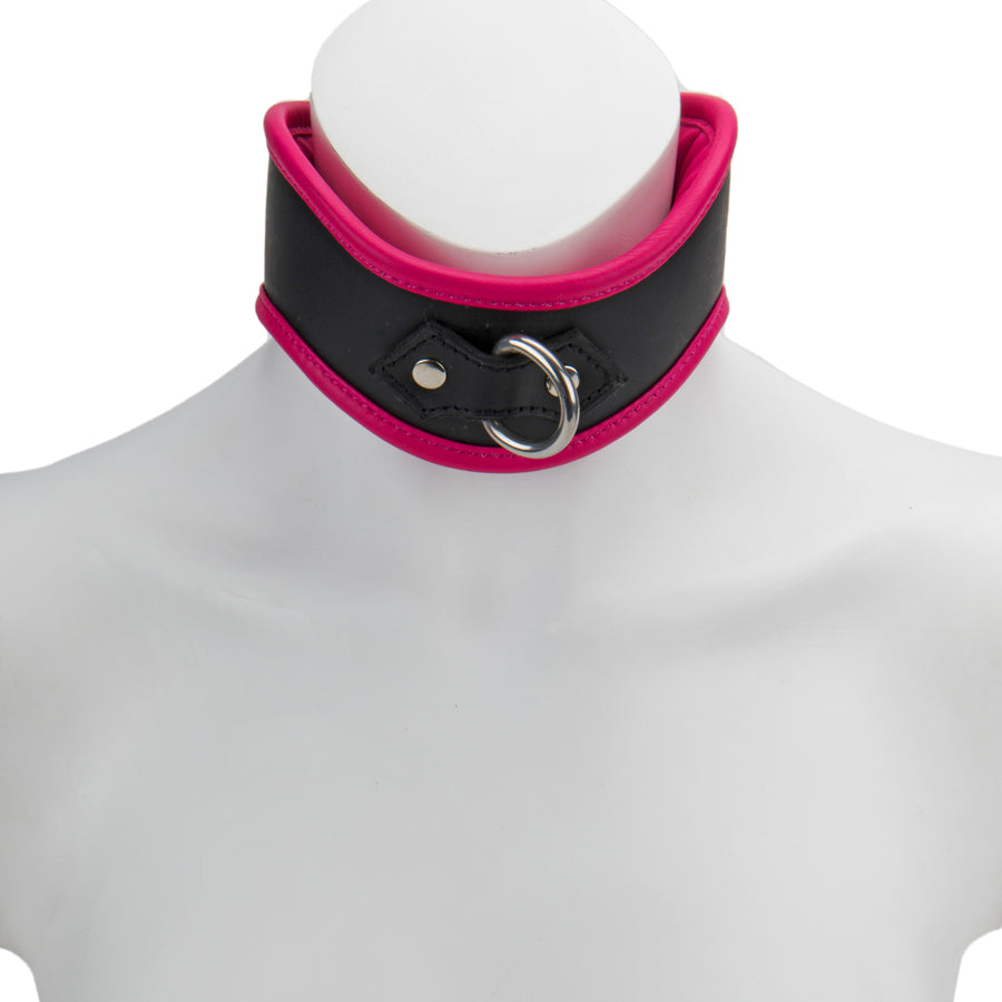 Curved D-Ring Collar M/L Padded & Pink Leather Lined