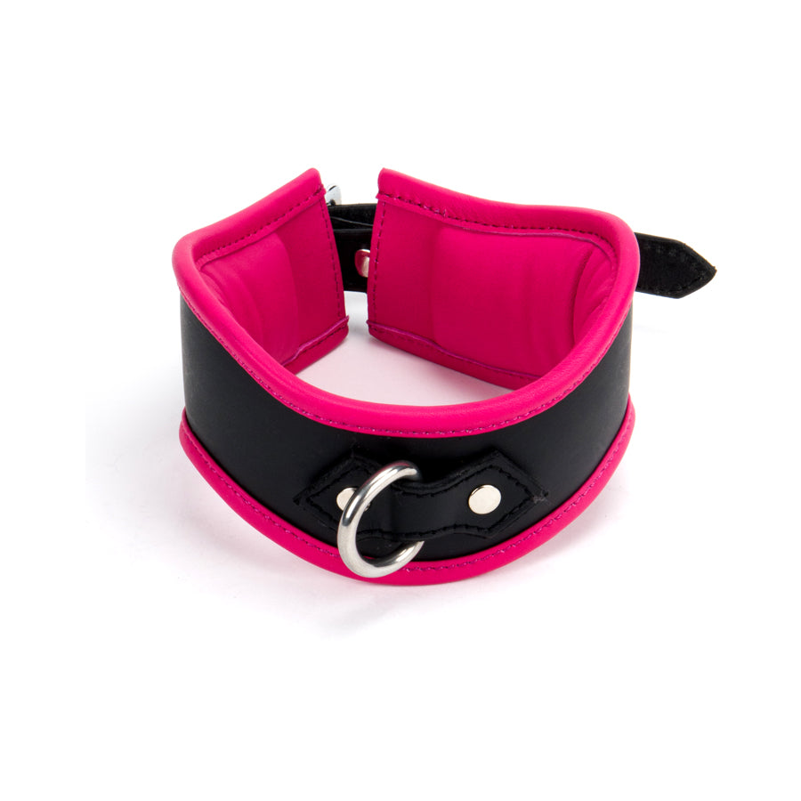 Curved D-Ring Collar M/L Padded & Pink Leather Lined
