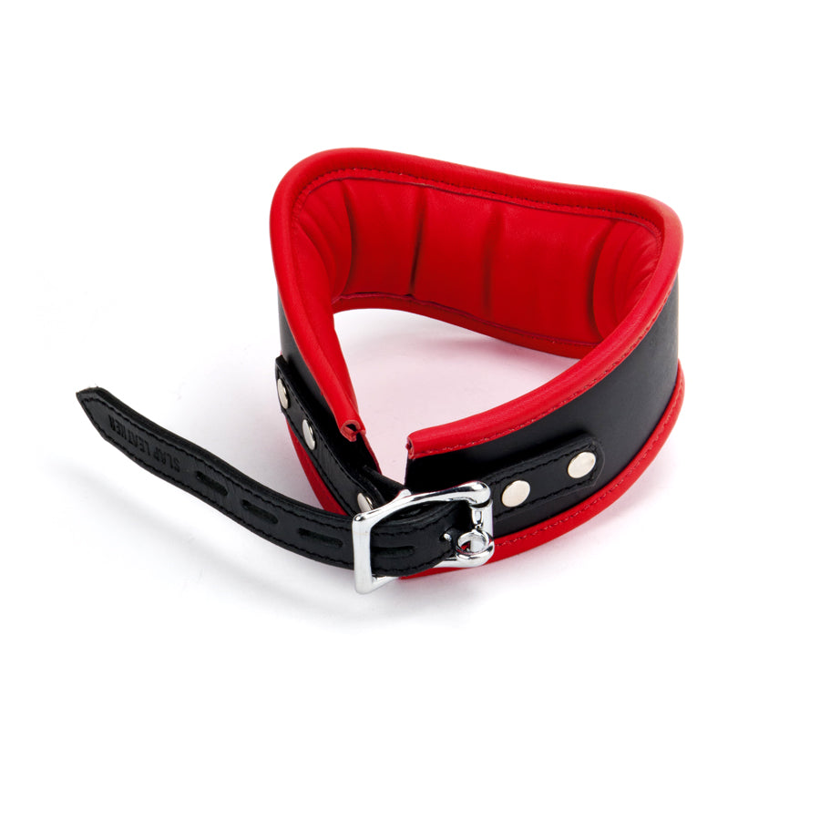 Curved D-Ring Collar M/L Padded & Red Leather Lined
