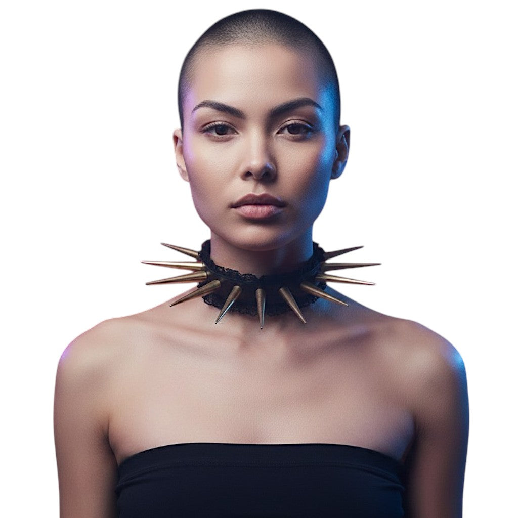 Choker - XL Spikes and Lace in Gold