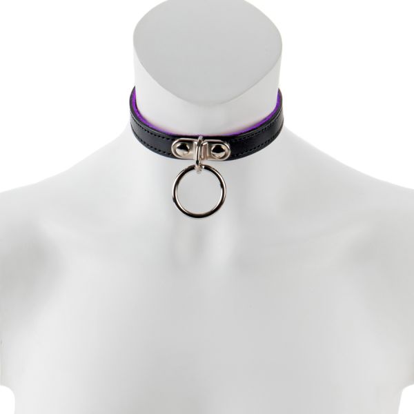 17mm Collar  with Ring- Suede Lined BLK/PUR