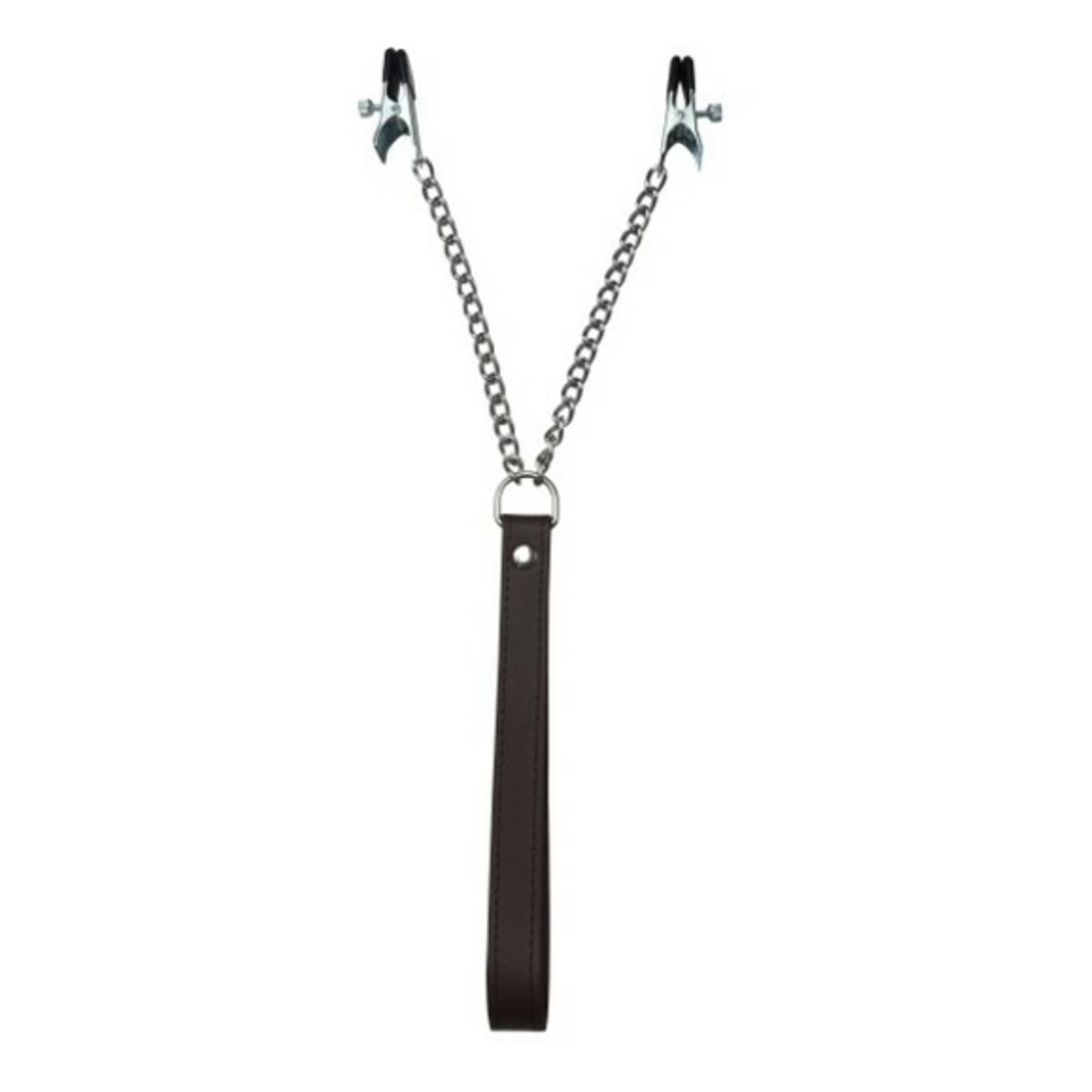 Adjustable Nipple Clamps With Chain Leash And Brown Leather Handle
