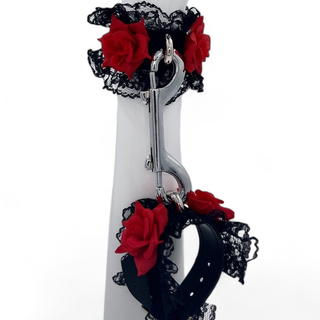Lace And Roses Handcuffs Black & Red