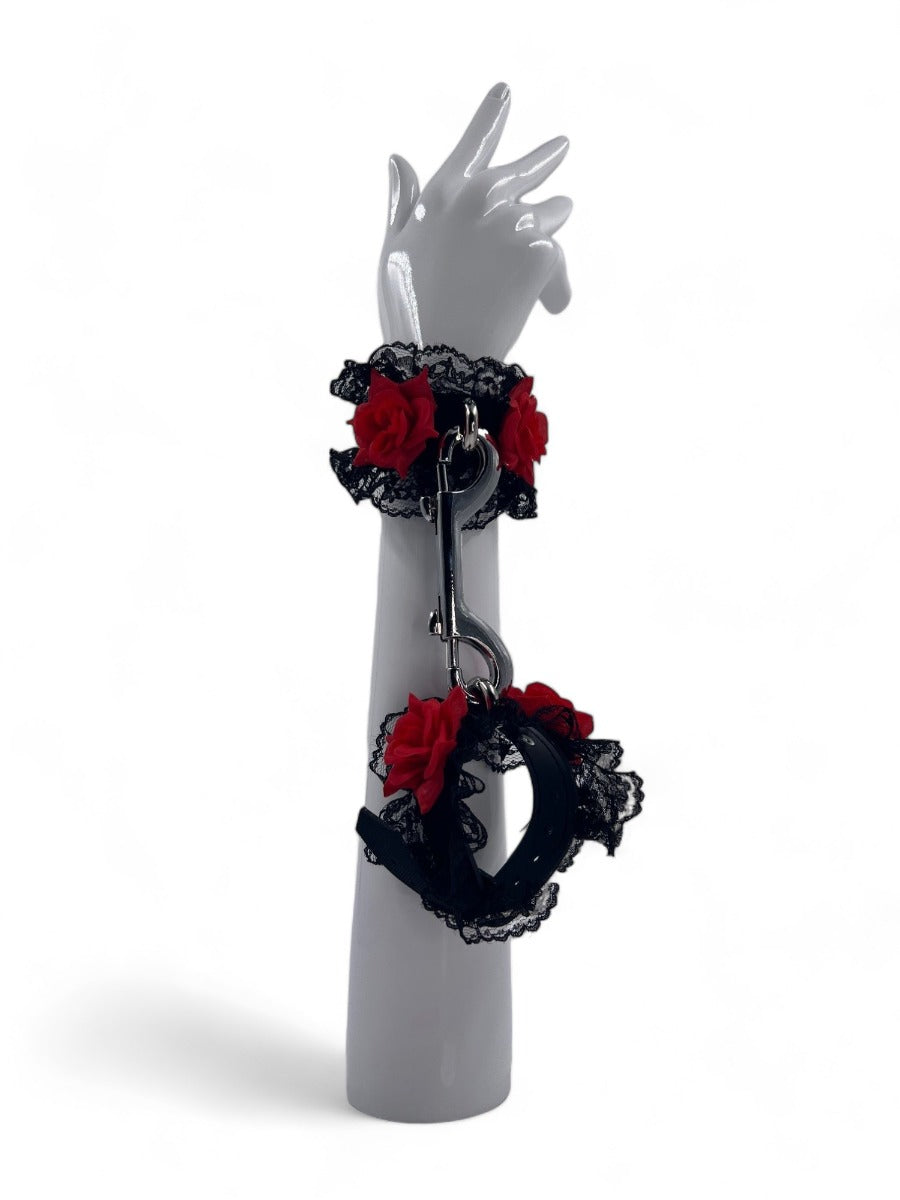 Lace And Roses Handcuffs Black & Red