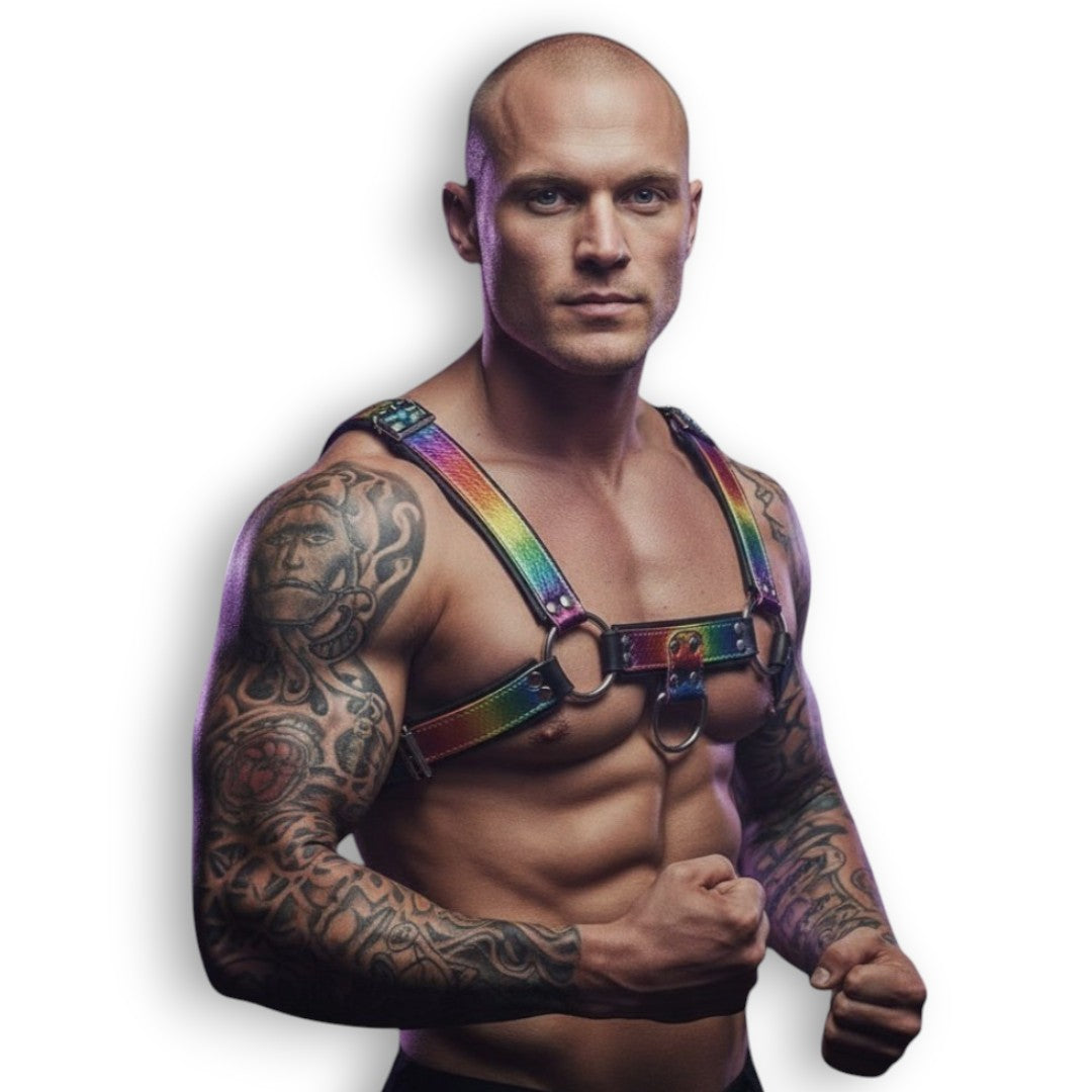 Leather Bull Dog Harness Rainbow/Black-M2O