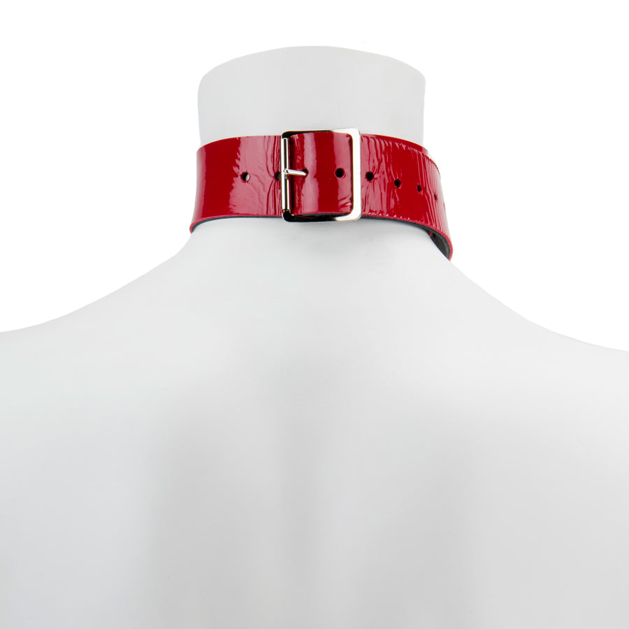 Choker - Leather Love Trap Heart Red