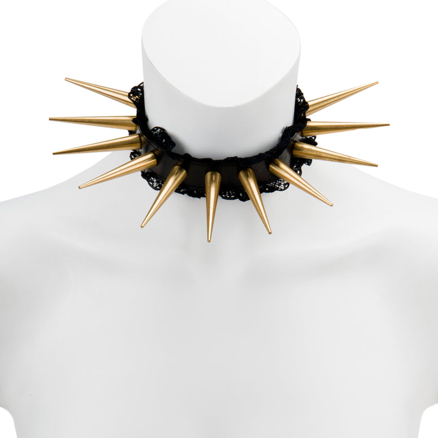 Choker - XL Spikes and Lace in Gold