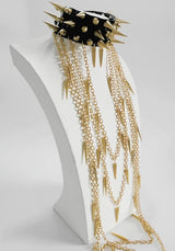 Choker-Triple Spike Choker With Gold Chains