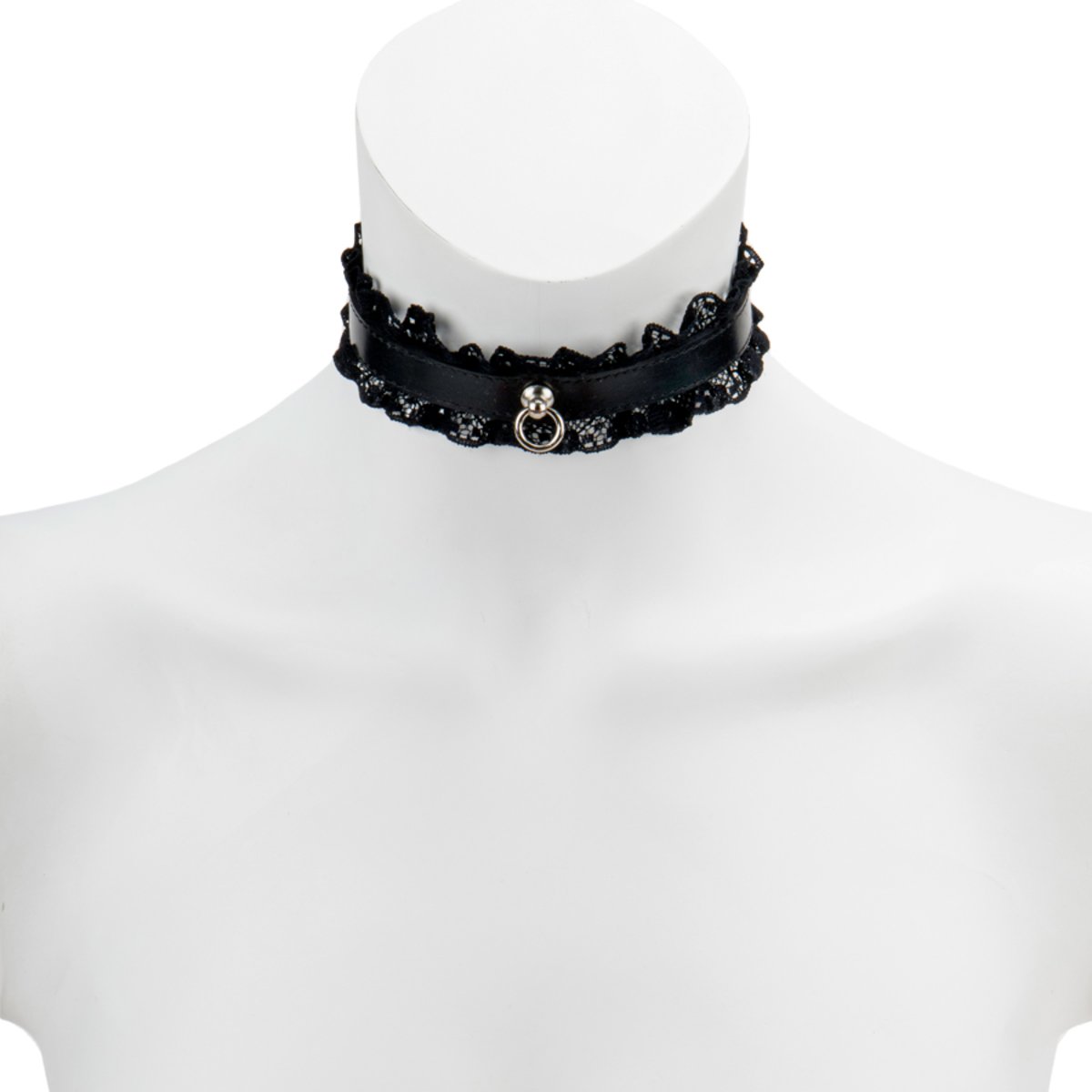 Choker-Lace Trimmed Choker With Ring