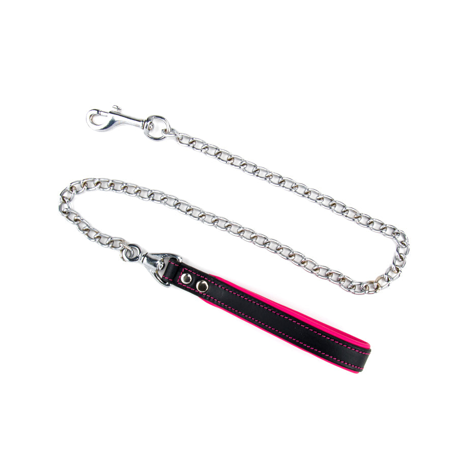 Chain Slave Lead with Padded & Pink  Leather Lined Handle