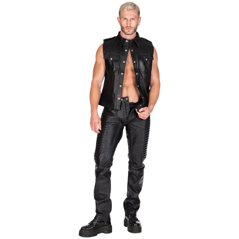 Liberation-X Sleeveless Leather Military Shirt Black
