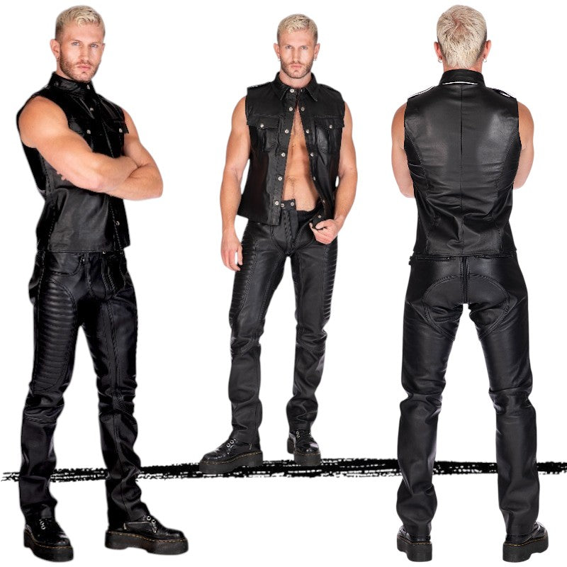 Liberation-X Sleeveless Leather Military Shirt Black