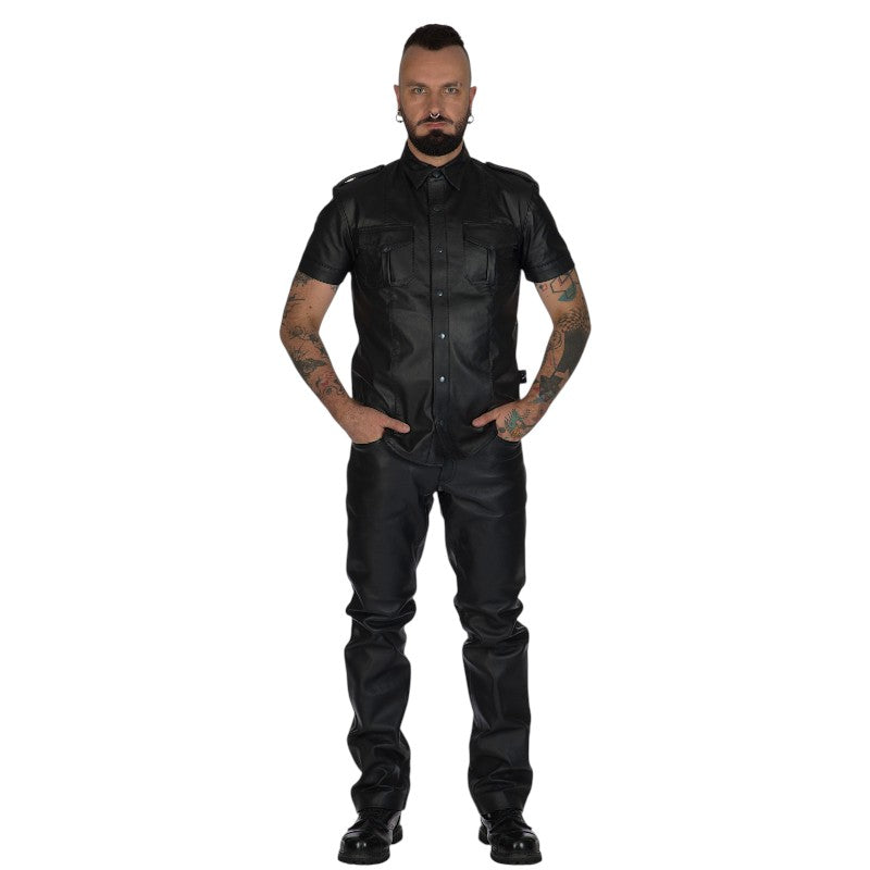 Liberation-X Short Sleeved Leather Military Shirt Black