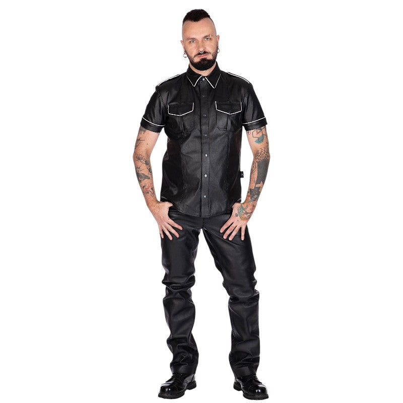 Liberation-X Short Sleeved Leather Military Shirt Black-White