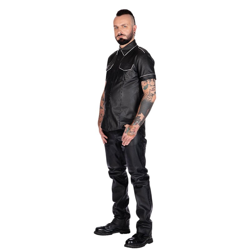 Liberation-X Short Sleeved Leather Military Shirt Black-White