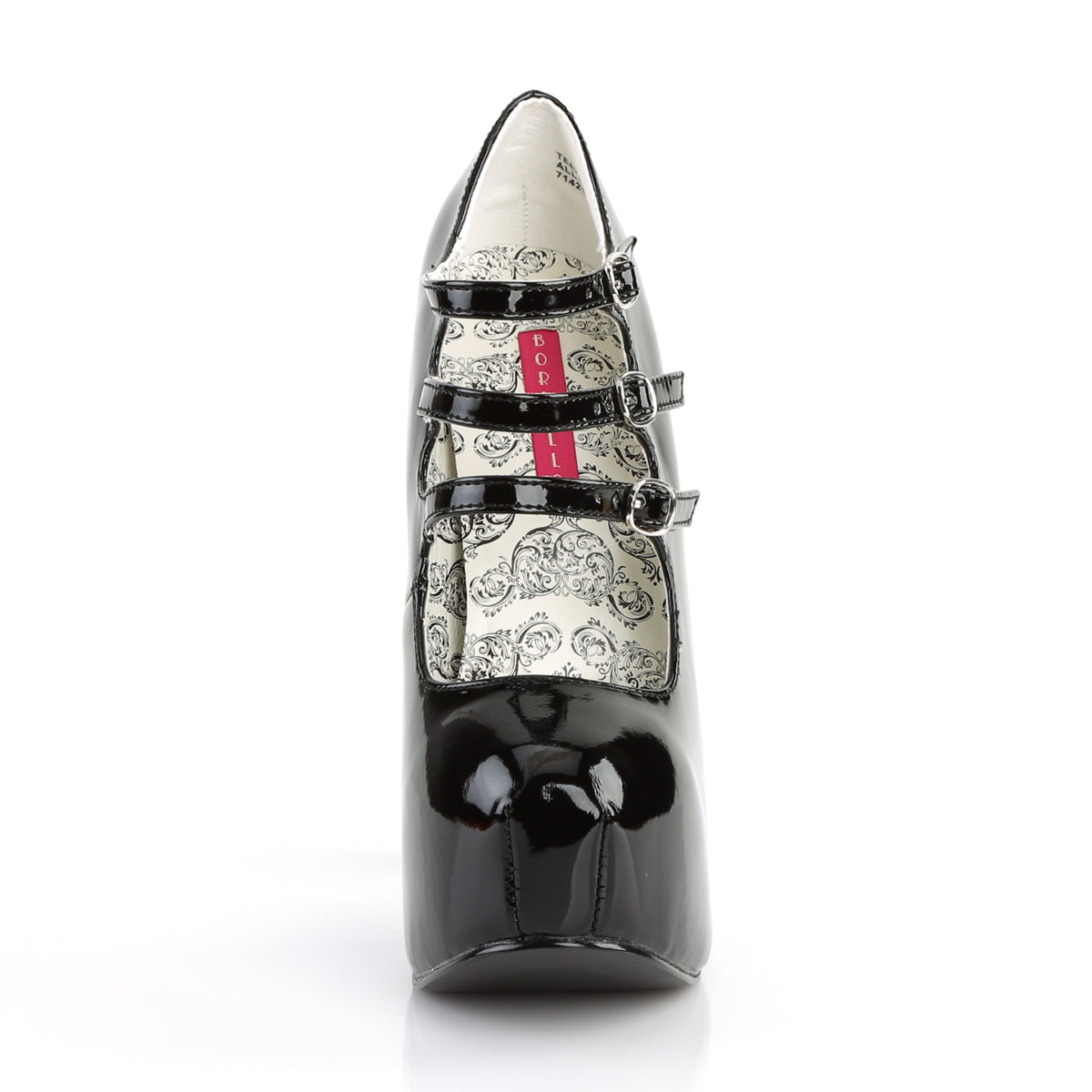 Teeze-05 Black Shiny 3 Buckle Strapped Shoe Concealed Platform