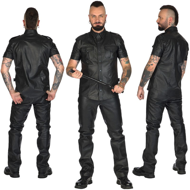 Liberation-X Short Sleeved Leather Military Shirt Black