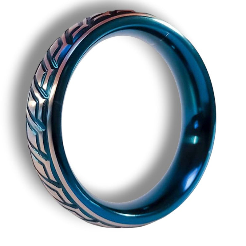 Steel Donut Cockring with Engraving Blue