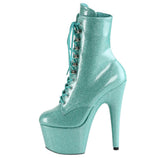 ADORE-1020GP Aqua Glitter Platform Ankle/Mid-Calf Boots  7" Heel