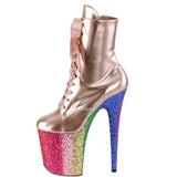 Pleaser Flamingo-1020HG Rose Gold Holo Pat/Rainbow Glitter Size06