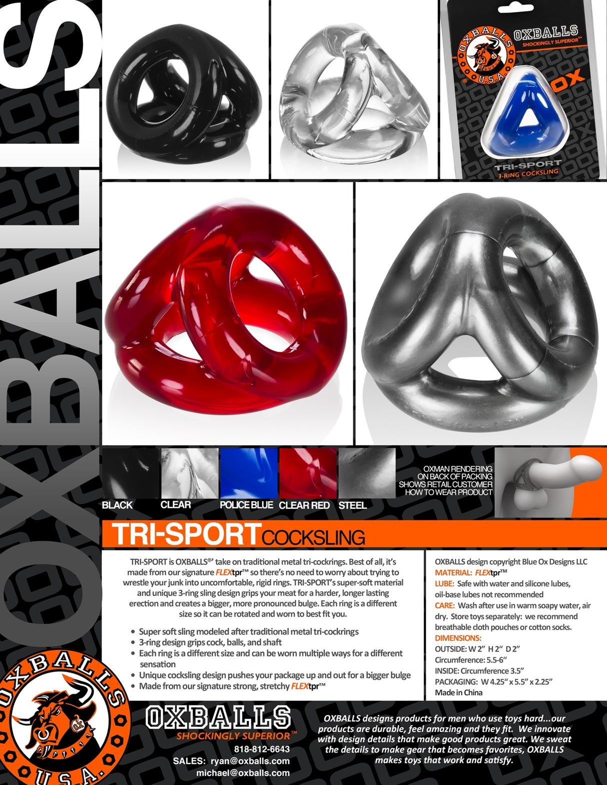 Tri-Sport Cock-Rings Black - Oxballs