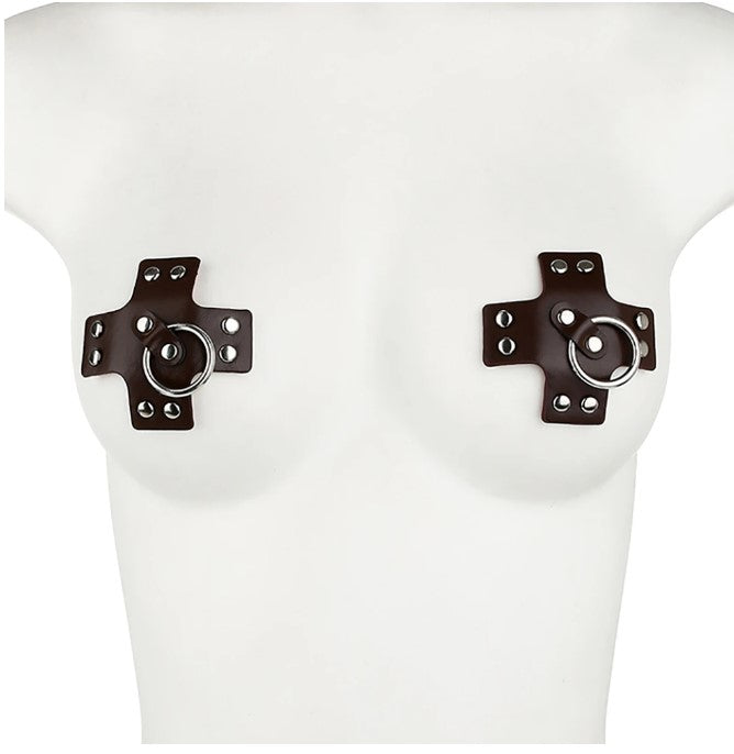 Cross Nipple Pasties with Silver O-Ring Black