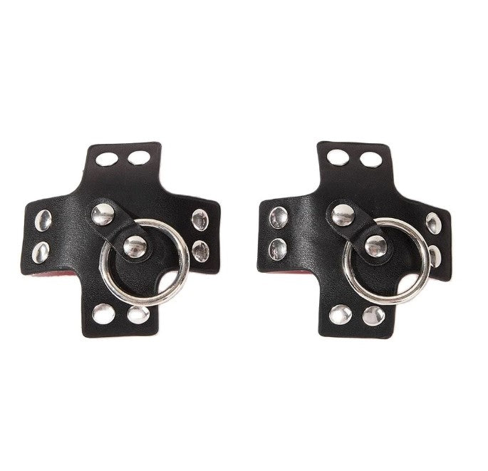 Cross Nipple Pasties with Silver O-Ring Black