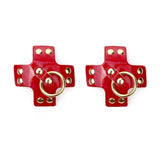 Cross Nipple Pasties With Gold O-Ring Red Shiny