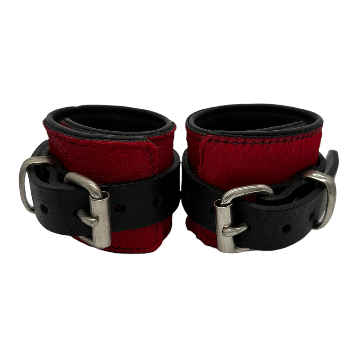 Wrist cuffs in Red Cow Hair and Black Padded One Size