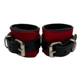 Wrist cuffs in Red Cow Hair and Black Padded One Size