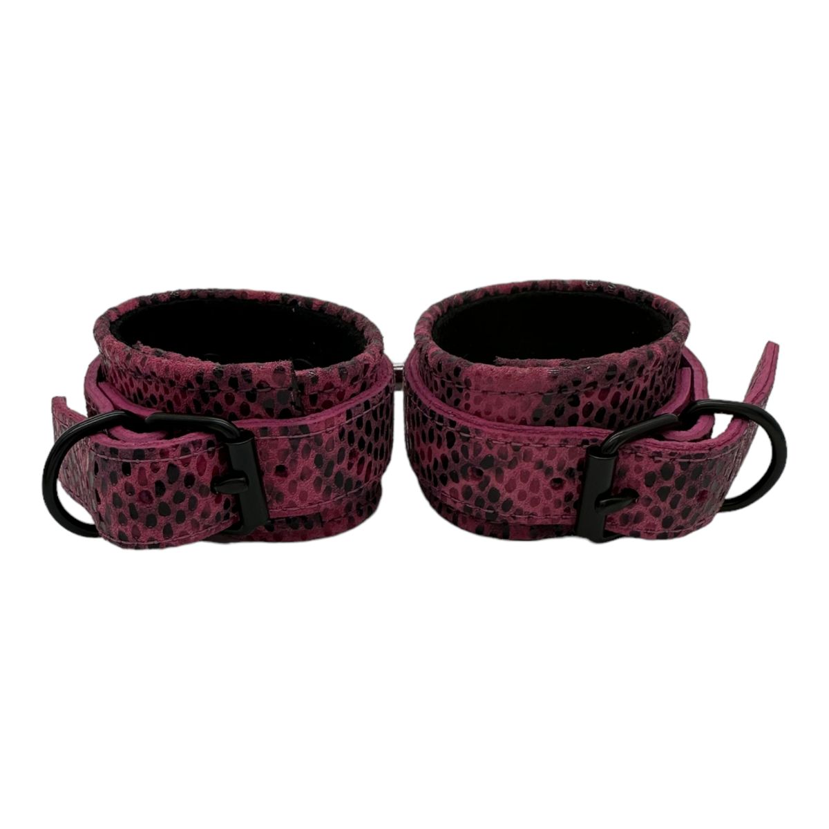Wrist cuffs in Pink Snake with Black Hardware One Size