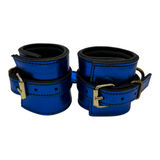 Wrist Cuffs in Metallic Blue with Gold Hardware One size