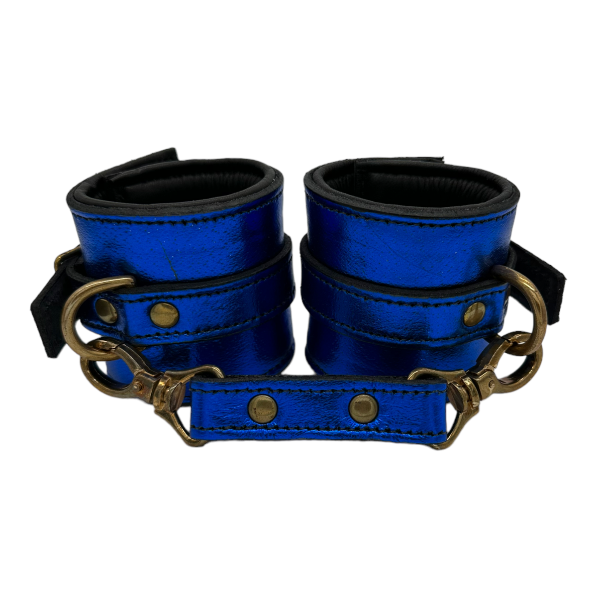 Wrist Cuffs in Metallic Blue with Gold Hardware One size