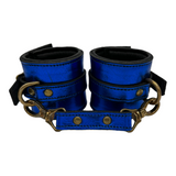 Wrist Cuffs in Metallic Blue with Gold Hardware One size