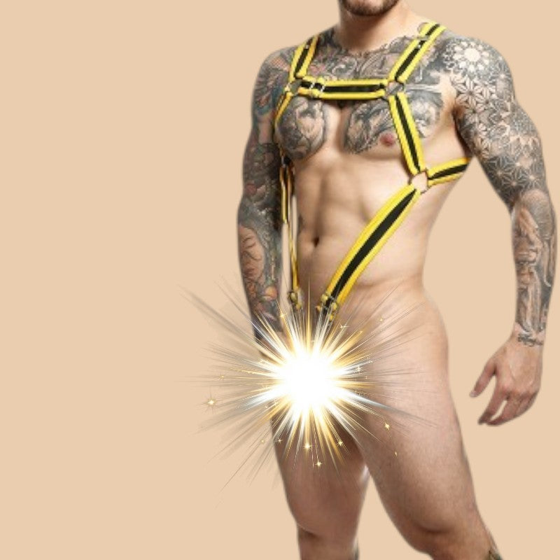 DNGEON Cross Cockring Harness Yellow