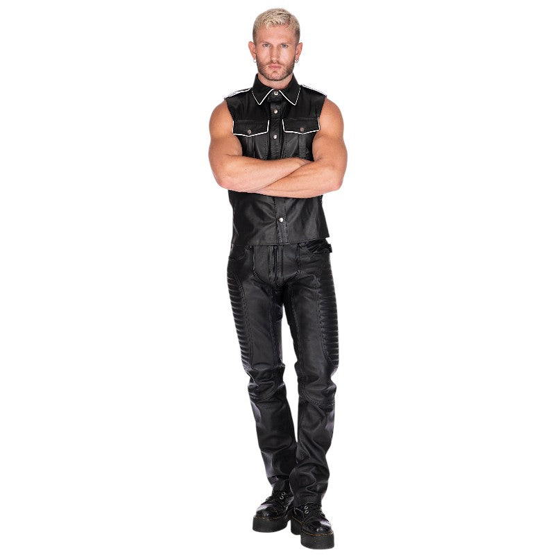 Liberation-X Sleeveless Leather Military Shirt Black/White