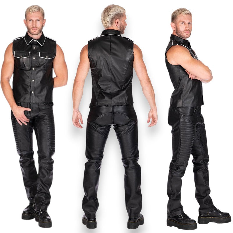 Liberation-X Sleeveless Leather Military Shirt Black/White