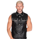Liberation-X Sleeveless Leather Military Shirt Black/White
